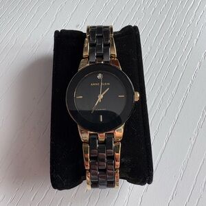 Anne Klein Black and Gold Two-Tone Ceramic Link Watch